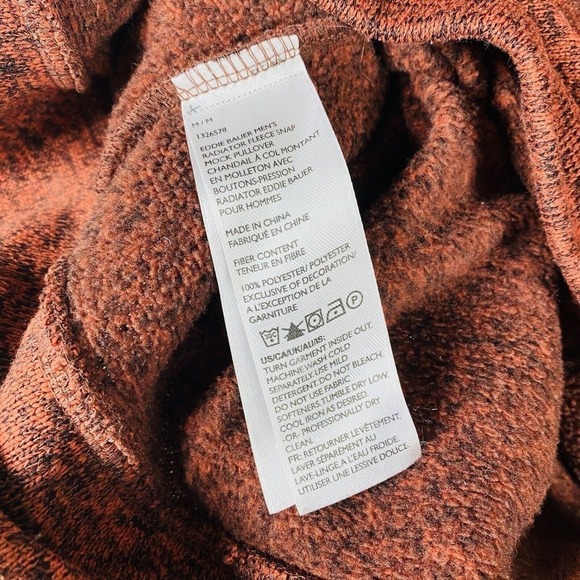 Eddie Bauer Size Medium Radiator Fleece Snap Mock Neck Pullover Sweater Orange - Picture 4 of 4